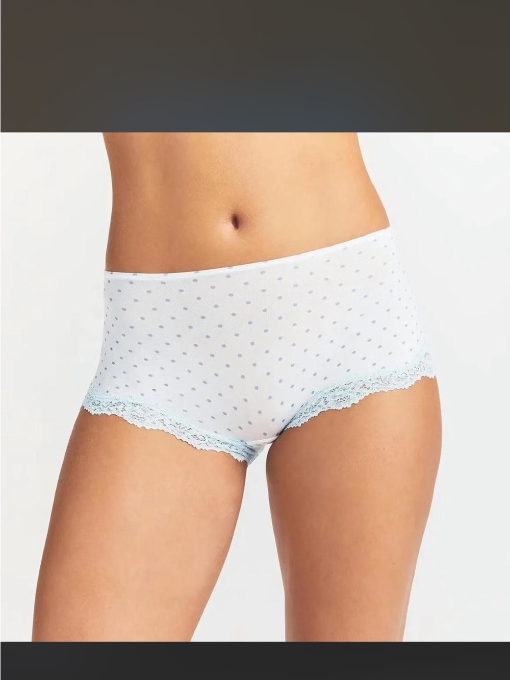 SKIMS Light Blue Polka Dot High-Waist Lace Trim Briefs - Picture 2 of 2